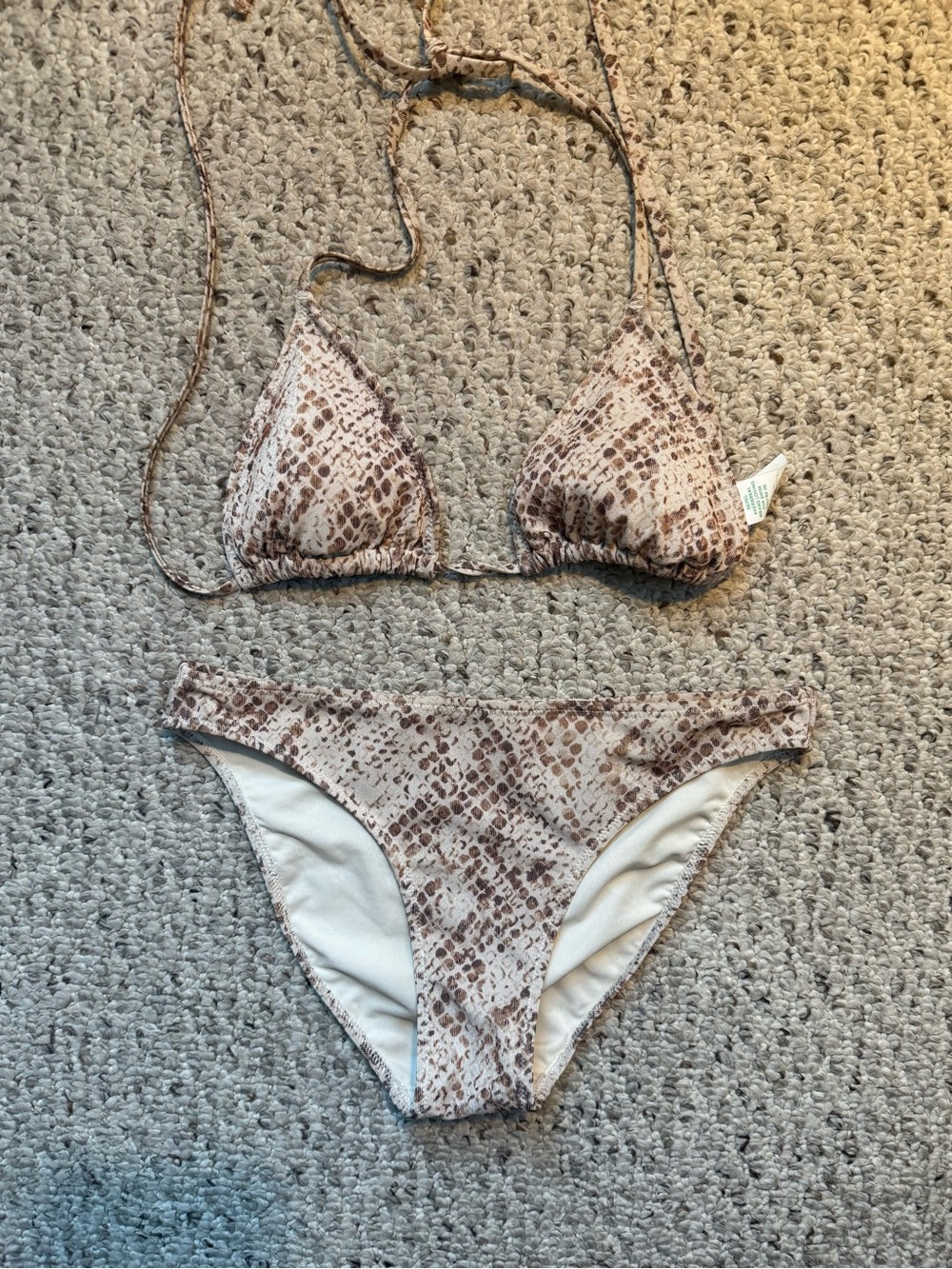 Aerie Neutral Snake Print Triangle Bikini Set